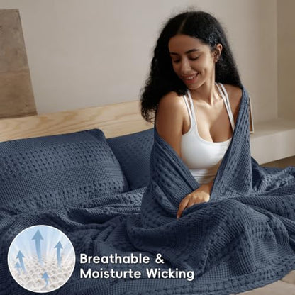 PHF Lightweight 100% Cotton Waffle Throw Blanket for Couch, Indigo - color: 11 Indigo, size: Throw(50"x60")
