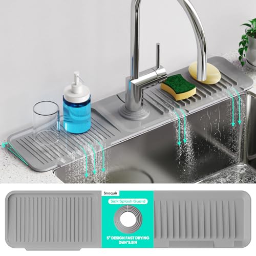 24'' Longer Faucet Mat for Kitchen Sink Splash Guard Drain Mat Behind Fauce - color: Gray, size: 24" x 5.5"
