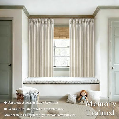 63 Inches Semi Sheer Beige Pinch Pleat Flax Linen Curtains 50x63 2 Panels - color: Linen, size: 50"W x 63"L (Pack of 2)