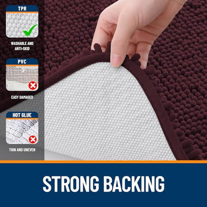 OLANLY Toilet Rugs U-Shaped 20x20, Soft Absorbent Chenille Contour Rugs - color: Black Cherry, size: 20" X 20" Contour Rug