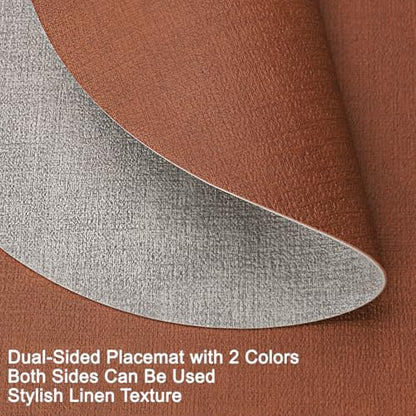Myir JUN 14" Round Placemats Set of 4, Reversible Dual-Color Place Mats - color: Light Gray Reddish Brown