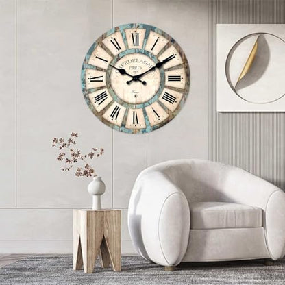 Wood Rustic Silent Wall Clocks for Living Room 24 Inch - color: Blue1, size: 24 Inch