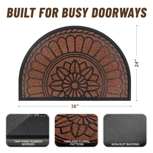 Mibao Half Round Door Mat, Non-Slip Welcome Entrance Way Mat, Durable Rubber Door Mats, Low-Profile Heavy Duty Doormat, Half Circle Mats for Garage, Patio, High Traffic Areas, 23.5" x 35.5", Maroon - color: Maroon, size: 2' x 3' (Semicircular)