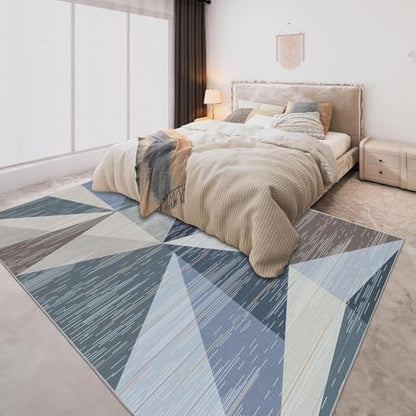 HOMFINE Washable Modern Area Rug - Geometric Style 6x9 Rugs for Living Room, Bedroom, Machine Washable Rug Soft Non Slip Non Shedding Area Rug - Blue, 6'x9' - color: Blue, size: 6' x 9' (Rectangular)