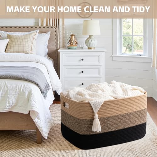 OIAHOMY Blanket Basket Laundry Basket Dog Toy Basket 75L Yellow Black - color: Yellow Black, size: 22”x17”x12”