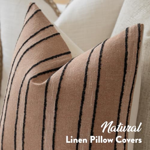 FIOUOVO Striped Linen Throw Pillow Covers 18x18 Set of 2, Rust - color: Rust, size: 18" x 18" (Pack of 2)