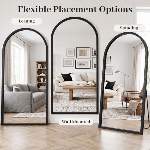 82"x44" Arched Full Length Mirror with Slim Solid Wood Frame, Black - color: Black, size: 82L" x 44W"