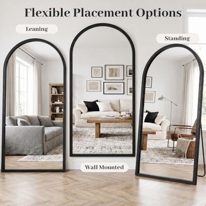 82"x44" Arched Full Length Mirror with Slim Solid Wood Frame, Black - color: Black, size: 82L" x 44W"