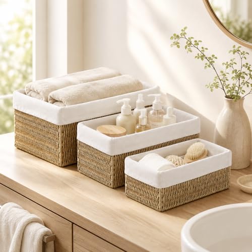 Large Woven Storage Baskets Set of 3, Shelf & Closet Bins - size: Large without Lids