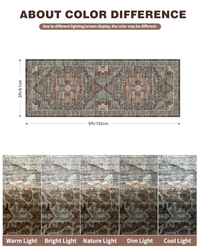 Roxstand Washable Runner Rug 2x5, Non Slip Small Rugs Grey/Brown/Tan - color: Grey/Brown/Tan, size: 2' x 5' (Rectangular)