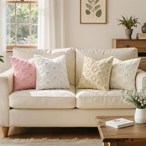 Spring Pillow Covers Sunflower 18x18 Set of 2 Cream White - color: Cream White, size: 18" x 18" (Pack of 2)