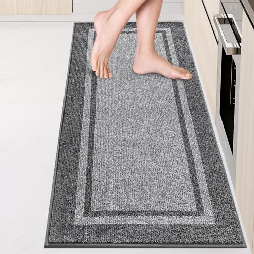 Kitchen Rugs 24" x 70", Non-Slip Runner Rugs, Light Grey & Dark Grey - color: Light Grey & Dark Grey, size: 24" X 70"