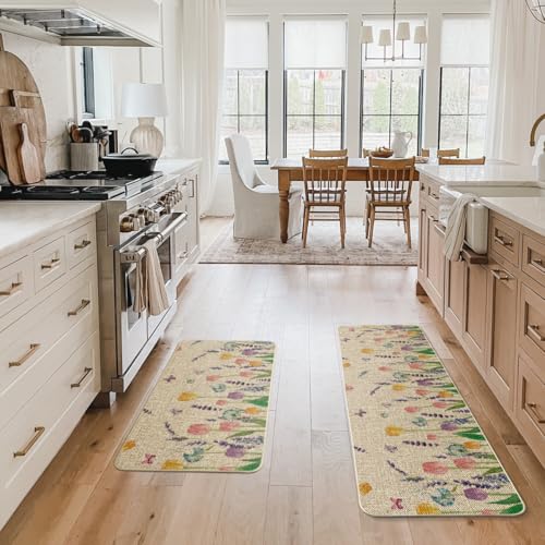 Artoid Mode Lavender Tulip Spring Kitchen Mats Set of 2, Seasonal Flower Summer Home Decor Low-Profile Kitchen Rugs for Floor - 17x29 and 17x47 Inch - size: 17" x 29" /17" x 47"