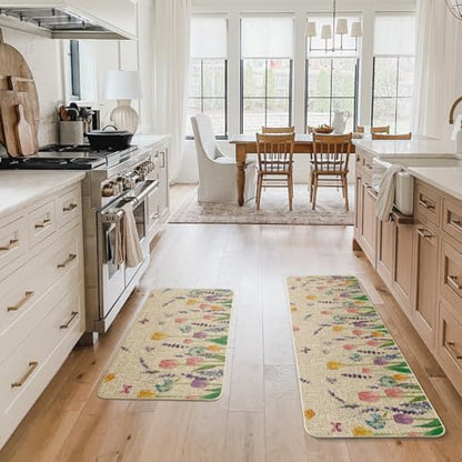 Artoid Mode Lavender Tulip Spring Kitchen Mats Set of 2, Seasonal Flower Summer Home Decor Low-Profile Kitchen Rugs for Floor - 17x29 and 17x47 Inch - size: 17" x 29" /17" x 47"