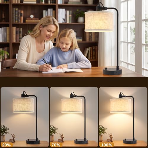 Black Table Lamp Set of 2, USB A+C, 180° Adjustable Bedside Lamps, Dimmable - color: Black-A