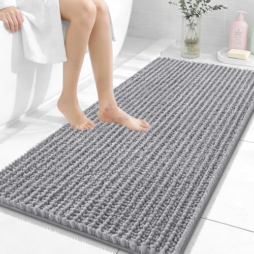 OLANLY Bathroom Runner Rugs 47x24, Thick Soft Absorbent Chenille Bath Rugs - color: Grey, size: 47" x 24"