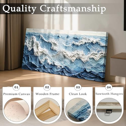 imjiayu Abstract Large Wall Art Blue White Wave Canvas Prints 20"x40" - color: Abstract Sea, size: 40"L x 20"W