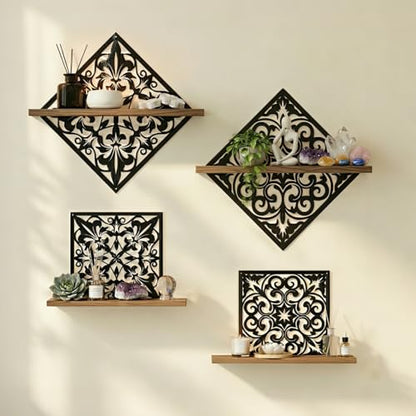 2PCS Decorative Wall Shelves, Metal & Wood Floating Shelves for Room Decor
