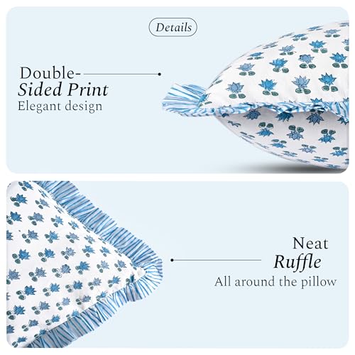 CPC Arctic Blue Block Print Ruffle Sham Pillow Cover 14x36 Inch, Pack of 1 - color: Arctic Blue, size: 36" x 14" (Pack of 1)