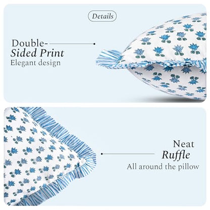 CPC Arctic Blue Block Print Ruffle Sham Pillow Cover 14x36 Inch, Pack of 1 - color: Arctic Blue, size: 36" x 14" (Pack of 1)