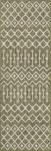 Unique Loom Outdoor Trellis Collection Area Rug - Tribal Trellis (2' x 8' Runner, Green/ Natural) - color: Green/Natural, size: 2' x 8' (Runner)