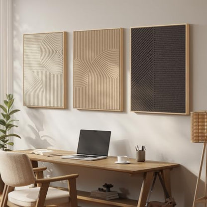 Large 3D Framed Neutral Abstract Wall Art Set of 3, Modern Artwork 20x30 In - color: Neutral --B, size: 20"w X 30"h X 3pcs