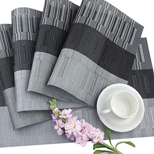 PIGCHCY Placemats,Washable Vinyl Woven Table Mats,Elegant Durable Placemats for Dining Table Set of 4 (Black) - color: A: Black, size: 4 Placemats