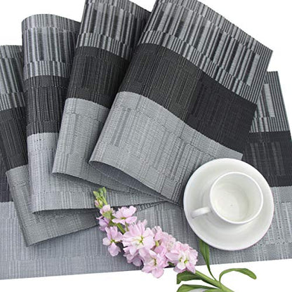 PIGCHCY Placemats,Washable Vinyl Woven Table Mats,Elegant Durable Placemats for Dining Table Set of 4 (Black) - color: A: Black, size: 4 Placemats