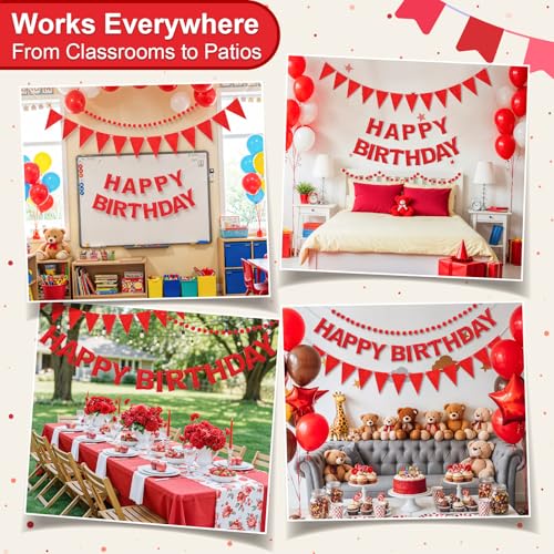 Pre-Strung Felt Happy Birthday Banner Red Garland Set - color: Red