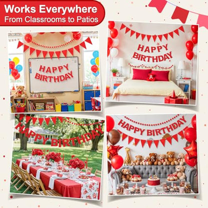 Pre-Strung Felt Happy Birthday Banner Red Garland Set - color: Red