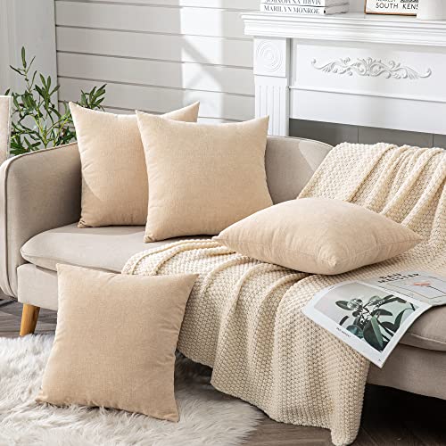 GAWAMAY Beige Chenille Throw Pillow Covers 18x18 Set of 4 for Couch - color: Beige, size: 18" x 18" (Pack of 4)