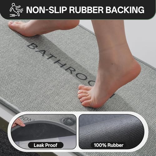 Bath Mat Non Slip,Quick Dry Bathroom Rug Under Door,20"x32",Grey - color: Grey, size: 20" x 32"