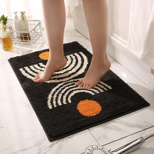 Boho Bathroom Rugs Non-Slip Abstract Bath Rugs Microfiber Cute Mat Black Washable for Tube/Washbasin/Toilet (Black-Music, 16"X24") - color: Black-music, size: 1'4" x 2' (Oblong)