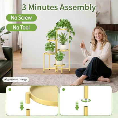 LASZOLA Plant Stand Indoor with 10 Inch Large Metal Tray, 5 Tier Gold - color: Standard Gold, size: 5 Tier
