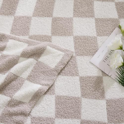WRENSONGE Soft Checkered Throw Blanket for Couch-Cozy Fall Knitted Blankets - color: Art Taupe, size: Throw-XL(50"x 70")