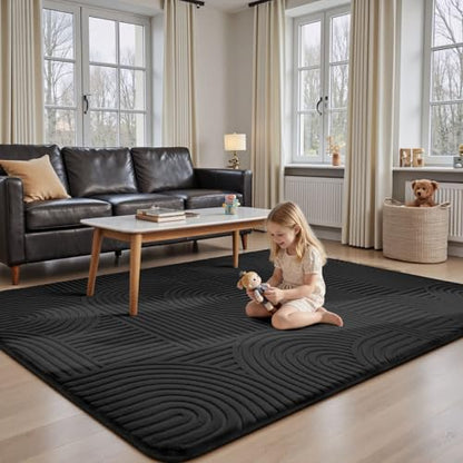 Sour Lemon 8x10 Area Rugs for Living Room Bedroom, Black Rug Large Carpet - color: Black, size: 8' x 10' (Rectangular)