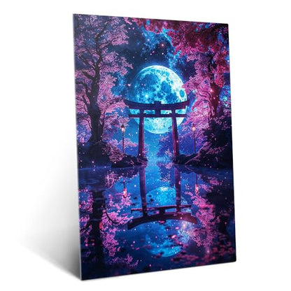 Displate 금속 포스터 매혹적인 달빛 토리이 일본 벽 아트 L - size: 26.6"L x 18.9"W, style: Soul Of Japan