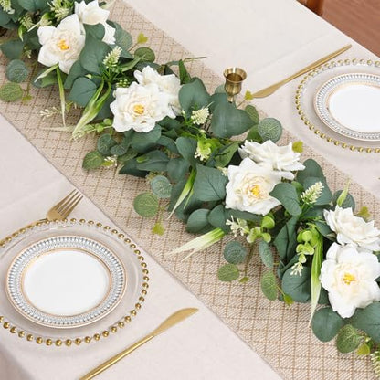 Flower Garland Artificial Rose Garland 4PCS Eucalyptus Garlands - color: White Rose, size: 4PCS