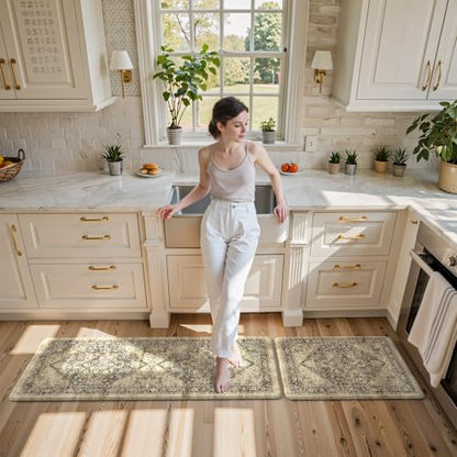KIMODE Anti Fatigue Kitchen Mat, Boho Distressed Kitchen Rugs Sets of 2 - color: Boho Brown/Multi, size: 47"L x 17.3"W x 0.47"Th + 29"L x 17.3"W x 0.47"Th