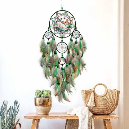 Large Dream Catchers, Rainbow Healing Crystal Tree of Life Dreamcatcher with Butterfly Suncatcher for Windows Hangings Decor, Home Wall Hanging Decor,Adults Boys Girls Festival Blessing Gift (Green)