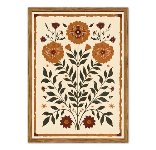 Framed Vintage Mexican Floral Wall Art, Boho Flower Pictures Wall Decor, Folk Marigolds Botanical Paintings Canvas Prints Rustic Home Decor for Living Room Bedroom 16x24 inch - color: Boho Floral, size: 24"L x 16"W