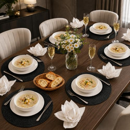 TaroKitc 15 inch Round Placemats Set of 6, Black - color: Black