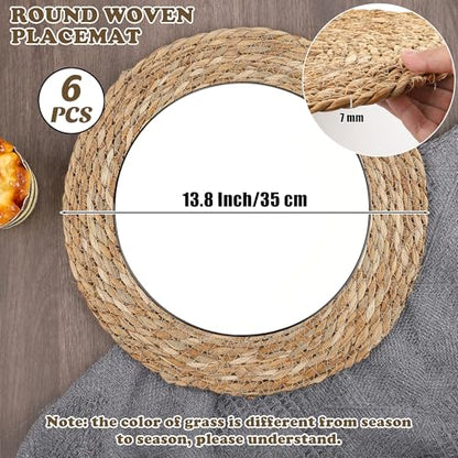 Kochorie 6 Pcs Round Woven Placemats 13.8 Inch Rattan Table Charger Plates - size: 13.8 Inch