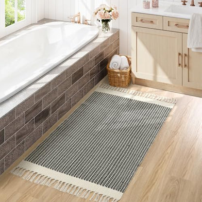 Lahome Boho Bathroom Rugs, 3x5 Washable Area Rug for Living Room - color: Grey, size: 3' x 5' (Rectangular)