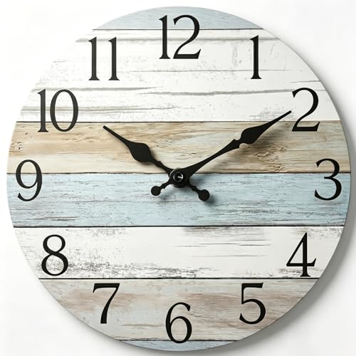 10 Inch Wall Clock, Silent Battery Operated Analog Clock, Blue - color: A-blue White Brown, size: 10"