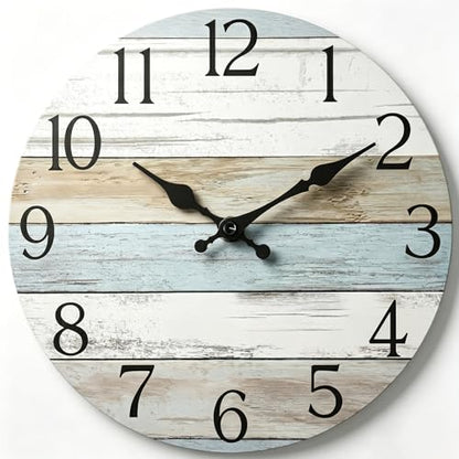 10 Inch Wall Clock, Silent Battery Operated Analog Clock, Blue - color: A-blue White Brown, size: 10"