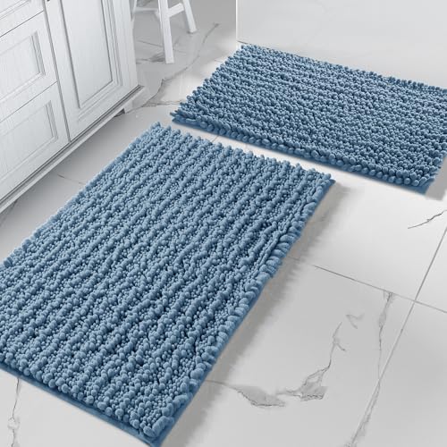 Yimobra Bathroom Rugs Sets 2 Piece, Super Absorbent Bath Mat Set,Denim Blue - color: Denim Blue, size: 32''x20''+24''x17''