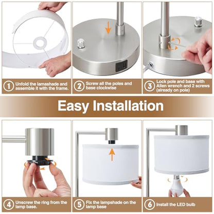 Silver Table Lamp Set of 2, Dimmable Bedside Lamps for Night Stand, USB A+C - color: Silver