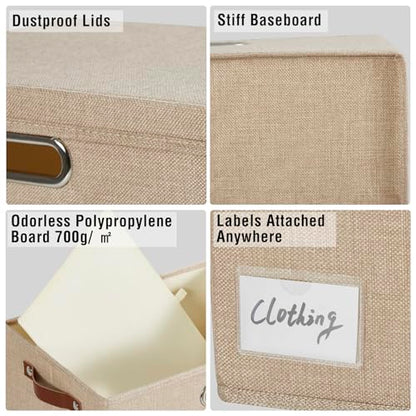 15" Fabric Storage Box with Lids, 3-Pack, Khaki - color: khaki, size: Medium-15"