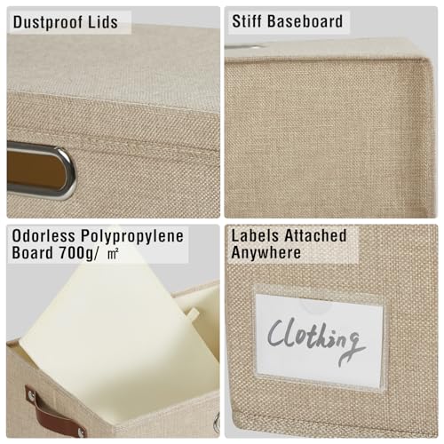 17" Large Fabric Storage Box with Lids, 3-Pack, Khaki - color: khaki, size: Large-17"